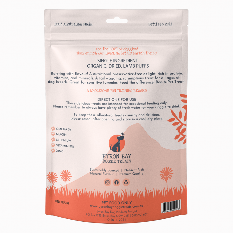 Click on Lamb Puff printed bag image to see description printed on back of treat bag.